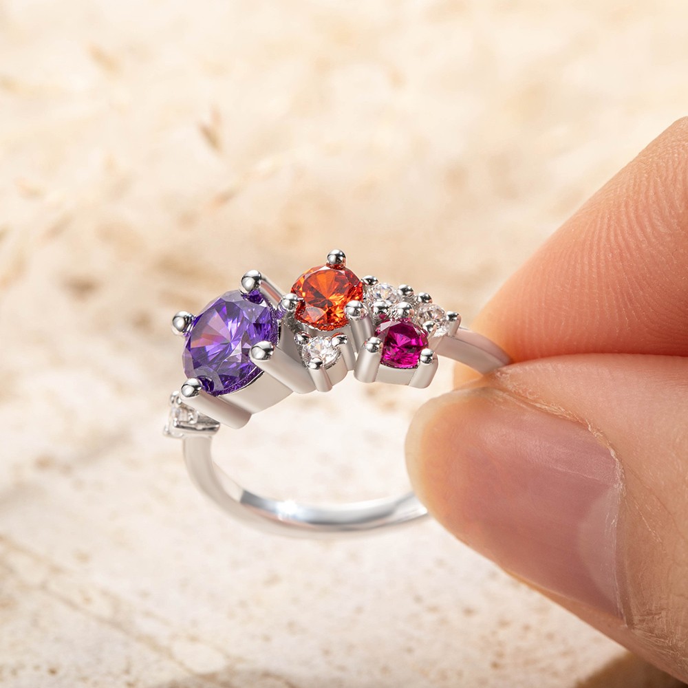 Dainty Handcrafted Multi-birthstone Ring, Sterling Silver 925/Brass Family 3 Birthstones Ring, Birthday/Anniversary/Mother's Day Gift for Wife/Mom