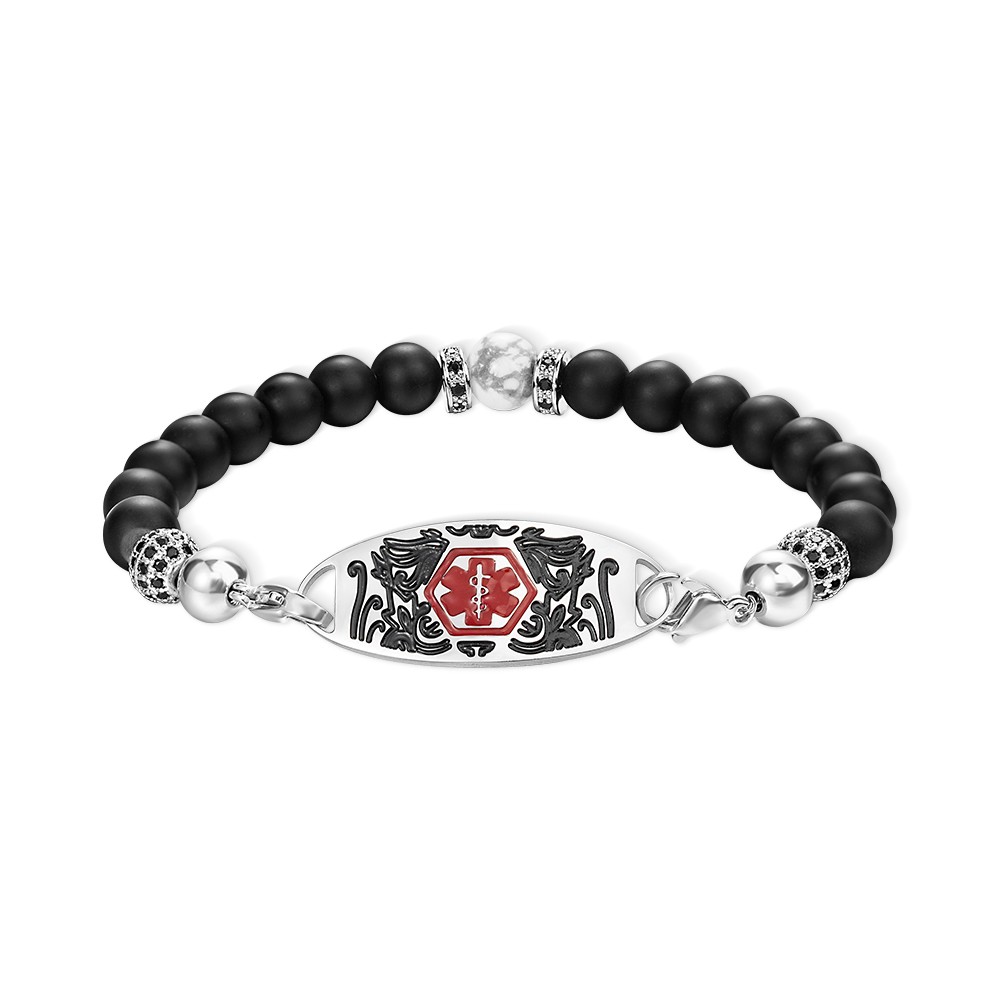 Custom Medical Alert Bracelet, 7 Chakras Beaded Emergency Bracelet, Medical Id Bracelet, Engraved Bracelets for Grandma/Grandpa, Christmas Gift