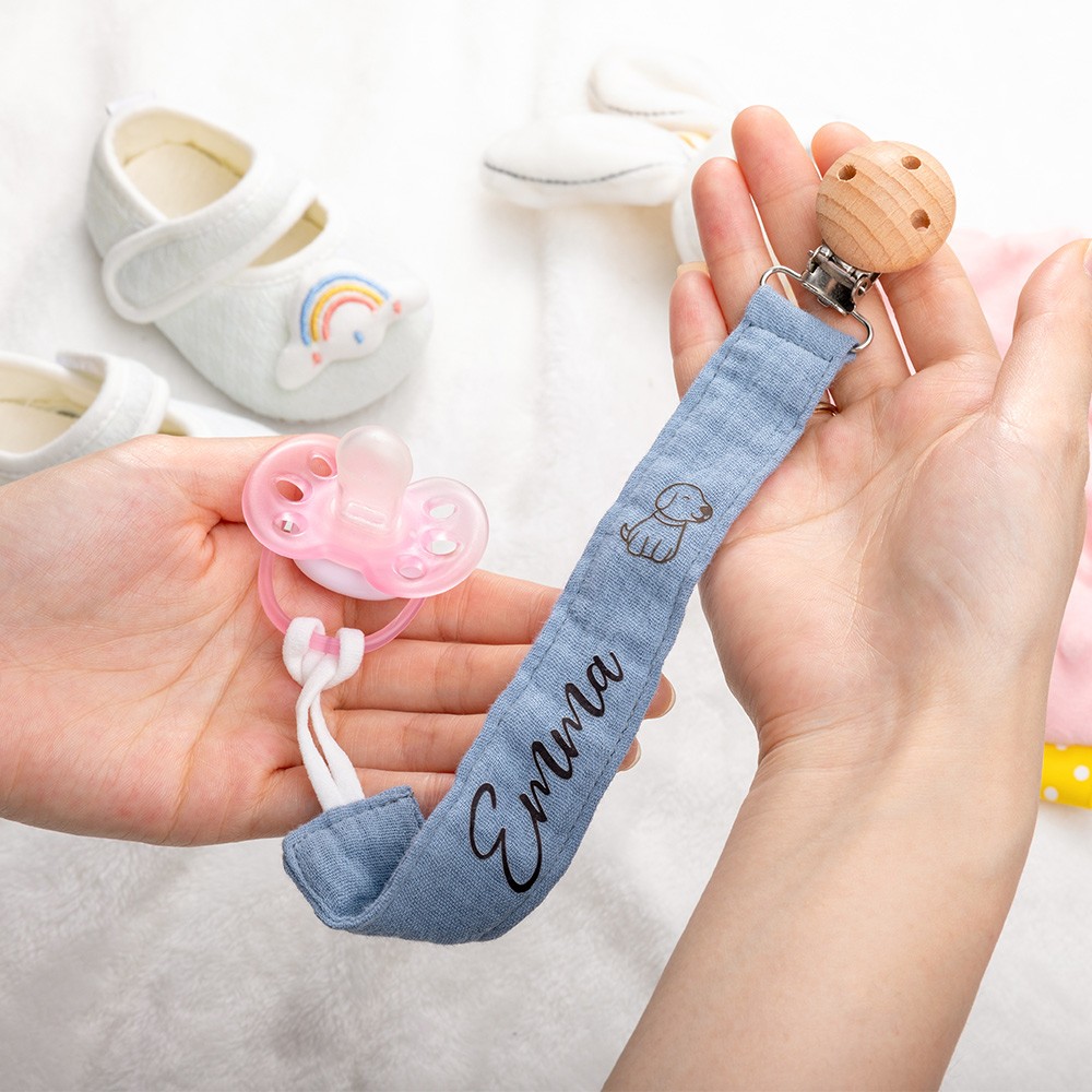 Alça de chupeta com nome personalizado, alça de chupeta de algodão, corrente de chupeta, acessórios para chupeta de bebê, presentes de banho para bebês/crianças, presente de batizado