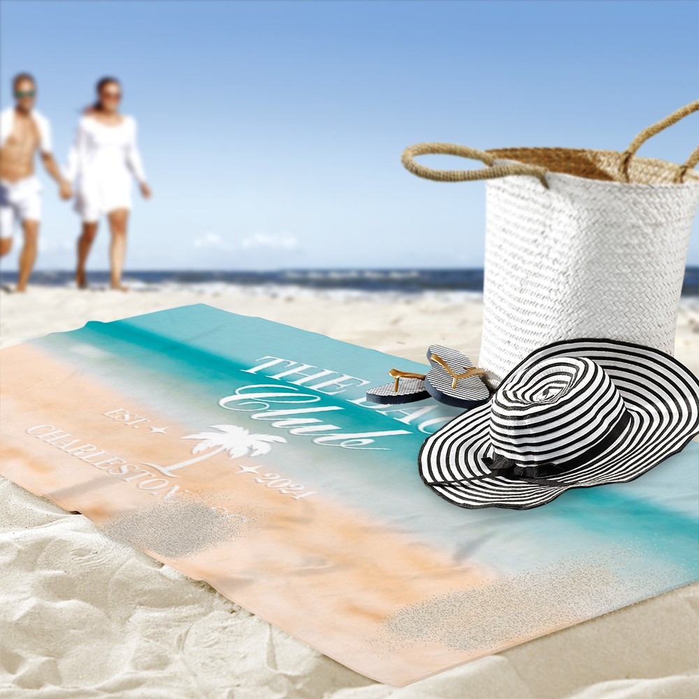 Personalized The Bach Club Super Absorbent Quick Dry Soft Beach Towel with Year and Location Summer Vacation Accessories Birthday Gift for Her