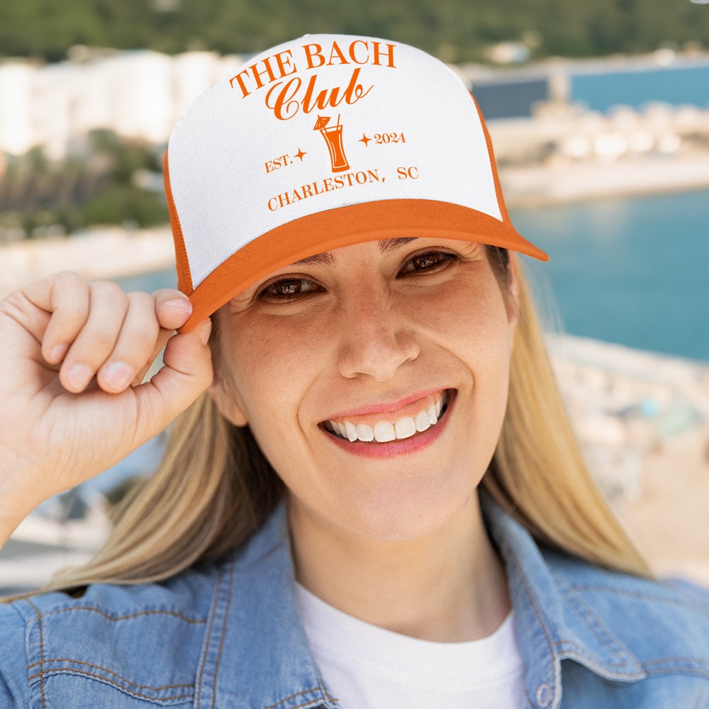 Personalized The Bach Club Breathable Mesh Hat Baseball Cap with Year and Text Beach Party Favor Bachelorette Gift for Her