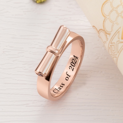 Custom Engraved Diploma Scroll Graduation Ring, Graduation Birthstone Ring with Name, Graduation Gift, Gift for Graduates/Students