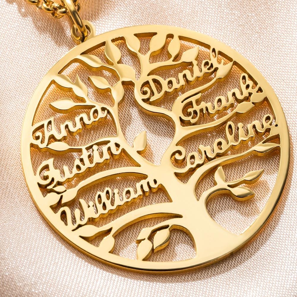 Personalized 1-9 Names Family Tree of Life Necklace, Mother's Day Birthday Gift for Mom Grandma