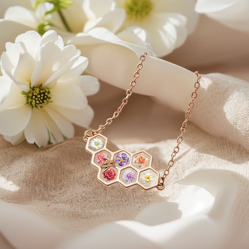Customizable Birth Month Flower Honeycomb Bracelet,  Unique Gift for Mom, Grandma, or Loved Ones