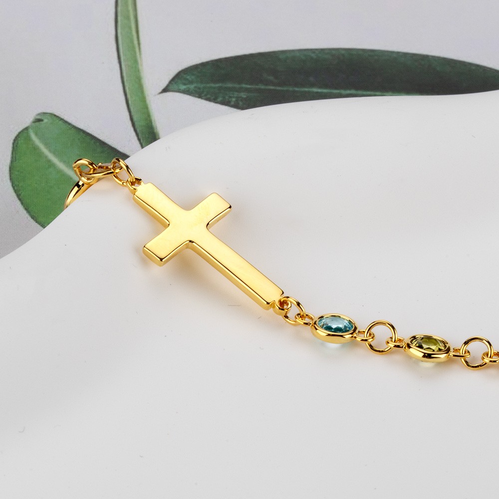 Personalized Birthstone Cross Bracelet, Customizable Cross Pendant with Birthstone, Meaningful Gift for Her