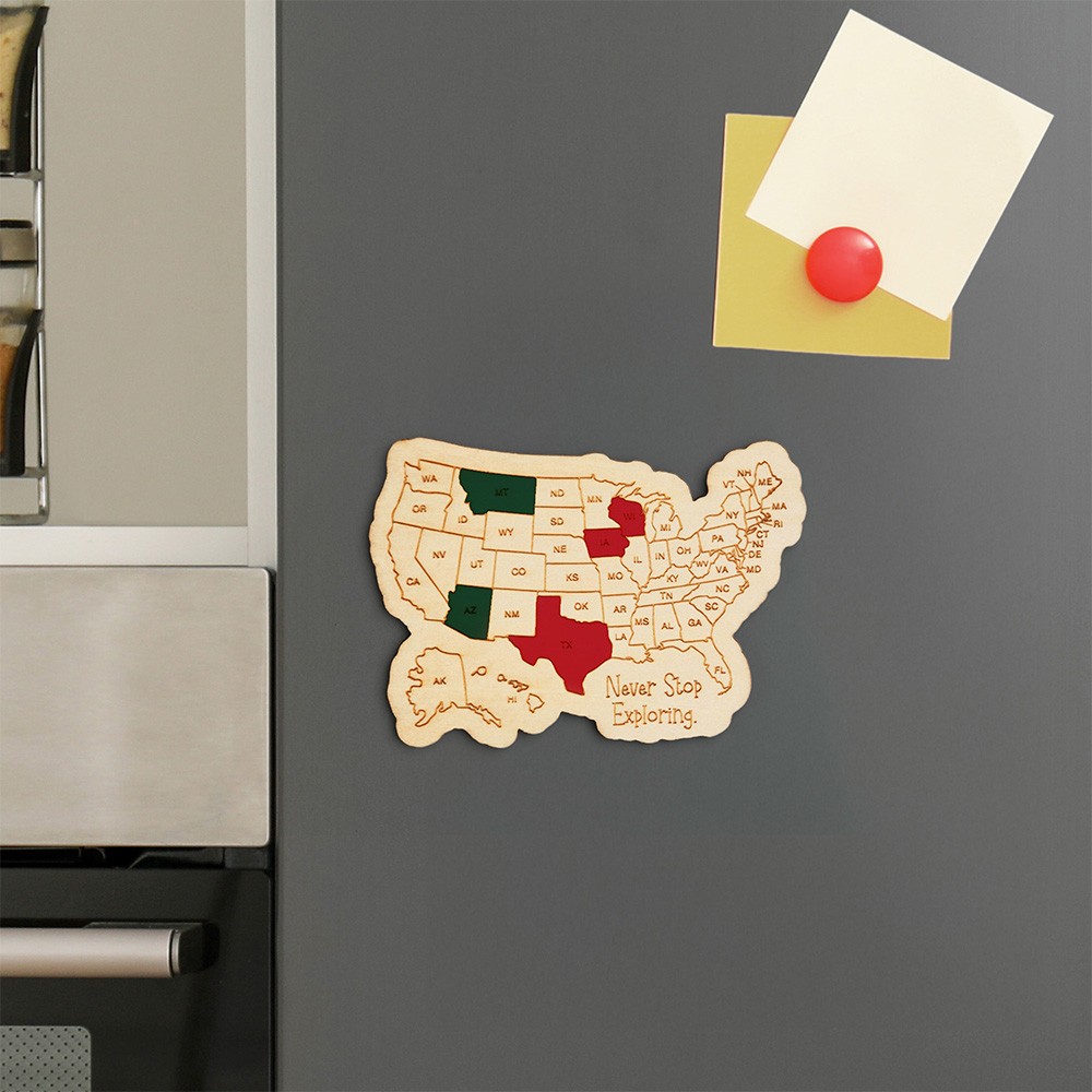 Personalized Travel Map Fridge Magnet Commemorative Vacation Magnet 50 States Custom Wood Ornament