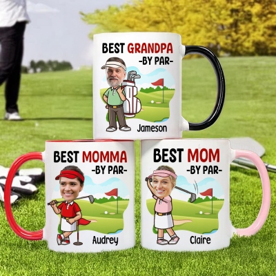 Personalized Name & Face Photo Best by Par Mug, 11oz Two-Tone Ceramic Mug with Handle, Birthday/Father's Day Gift for Golf Lovers/Players/Coaches