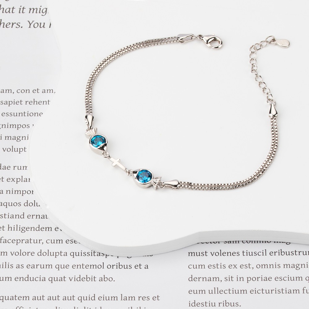 Personalized Double Fish Cross Birthstone Bracelet, Customizable Faith and Blessing Jewelry, Unique Birthday or Special Occasion Gift