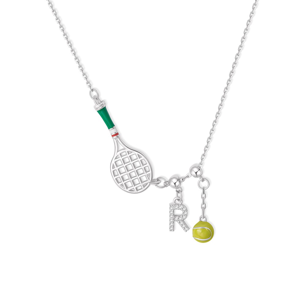 Personalisierte Tennisschläger-Halskette mit Initialen- und Ballanhänger, Sport-Anhänger-Halskette, zierlicher Schmuck, Geburtstags-/Spieltagsgeschenk für Tennisliebhaber/Frauen