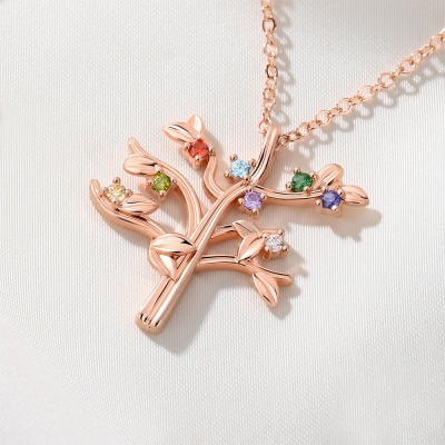 Collier arbre généalogique personnalisé avec pierres de naissance, bijou familial délicat en argent sterling 925, cadeau d'anniversaire/fête des mères pour elle/maman/grand-mère
