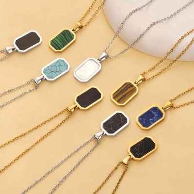 18k Gold Onyx Halskette Rec, 18K Gold Kompass Halskette, Wasserdichte Halskette für Mann, Edelstahl Halskette, Geschenk für Mann, Geschenk für Ihn
