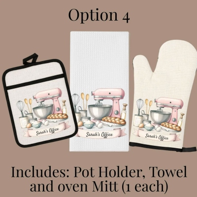 Gepersonaliseerde cadeauset met kookthema en naam, inclusief theedoek, pannenlap en ovenwant, bakbenodigdheden, verjaardagscadeau voor bakliefhebbers/broodbakkers