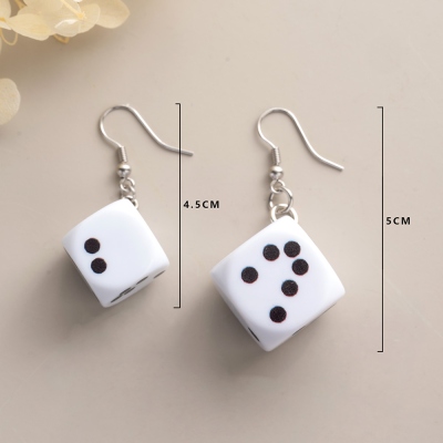Acrylic Anti-OCD Chaos D6 Dice Dangle Earrings, Random Mismatched Dot Drop Earrings, Quirky Novelty DND Jewelry Gift for Her