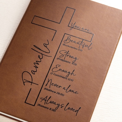 Personalized Cross Bible Verses Leather Notebook with Name, A5 Prayer Journal, Devotional Bible Study Notebook, Christian Gift for Family/Friends