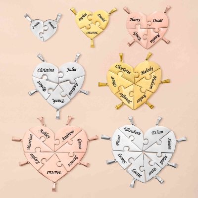Gepersonaliseerde puzzelkettingen met 2-8 hartjes en namen, delicate familiesieraden, verjaardags-/jubileum-/Moederdagcadeaus voor mama/oma/zussen/familie