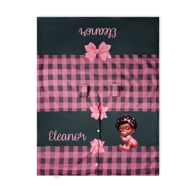 Personalisierter Autositzbezug mit Namen, Cartoon-Motiv, Afro-Stil, Schleife, Karomuster, atmungsaktiver Kinderwagenbezug, Geburtstags-/Babypartygeschenk für Neugeborene/frischgebackene Eltern