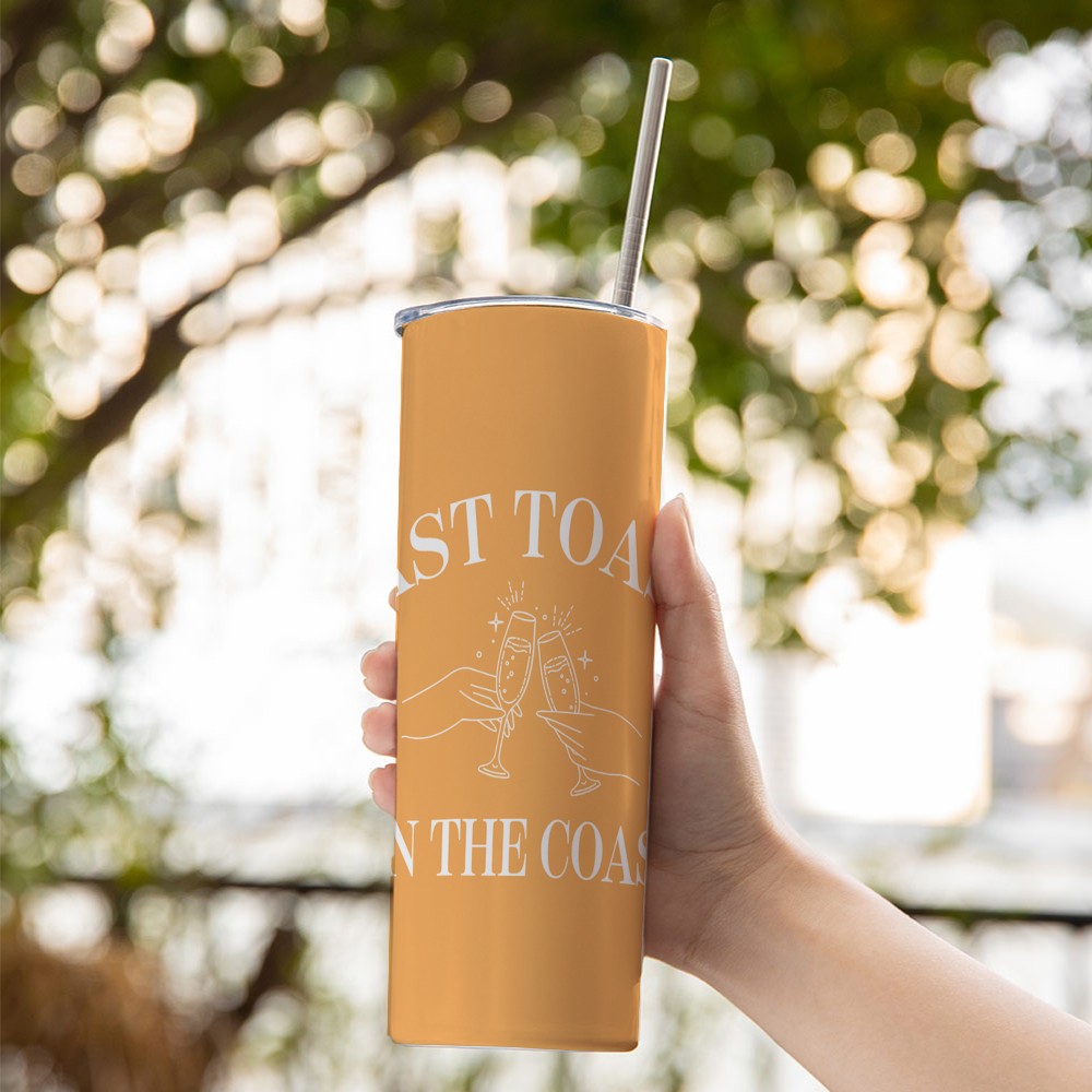 Personalized Last Toast On The Coast 20oz Skinny Tumbler with Name and Straw Beach Party Wedding Gift for Bridesmaid