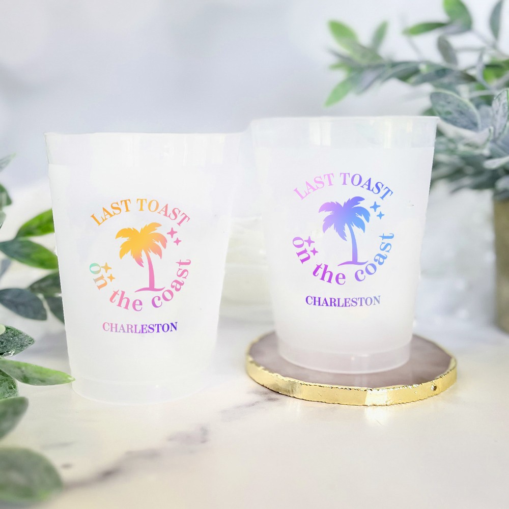 Personalized Set of 10 Last Toast On The Coast Plastic Disposable Cups with Text Wedding Beach Bachelorette Party Gift for Bridesmaid