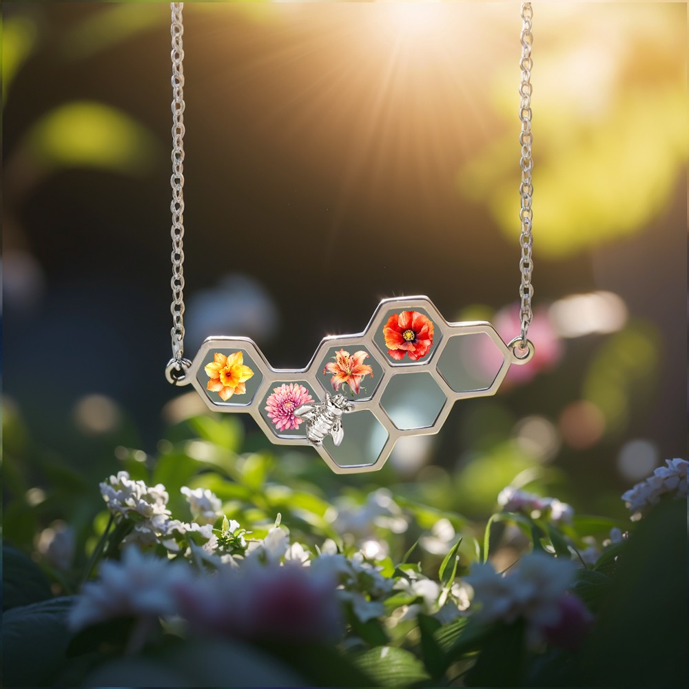 Customizable Birth Month Flower Honeycomb Bracelet,  Unique Gift for Mom, Grandma, or Loved Ones