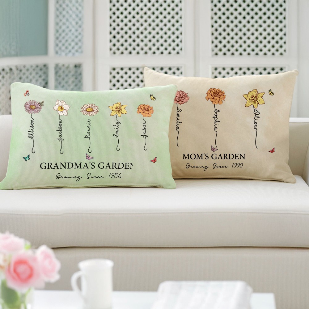 grandma's garden birthflower pillow