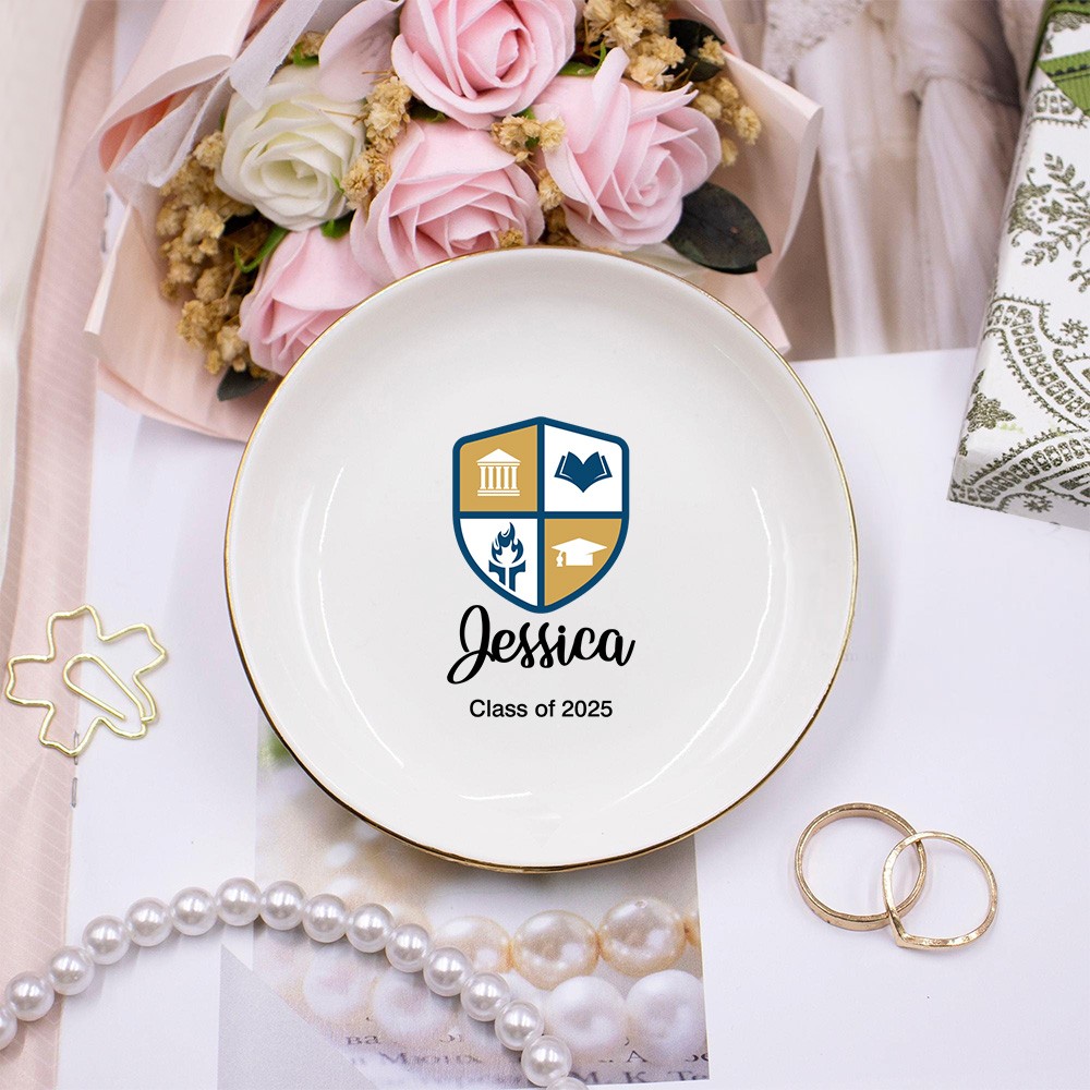 Personalisiertes Schmucktablett mit Schulwappen, personalisierbar mit Namen, perfektes Geschenk für Absolventen oder Studenten