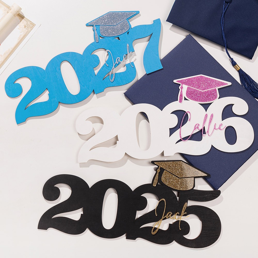 Custom 2025 Glitter Graduation Photo Prop, Wooden Graduation Sign with Name Senior Party Decoration/Dormitory Decoration, Graduation Gift