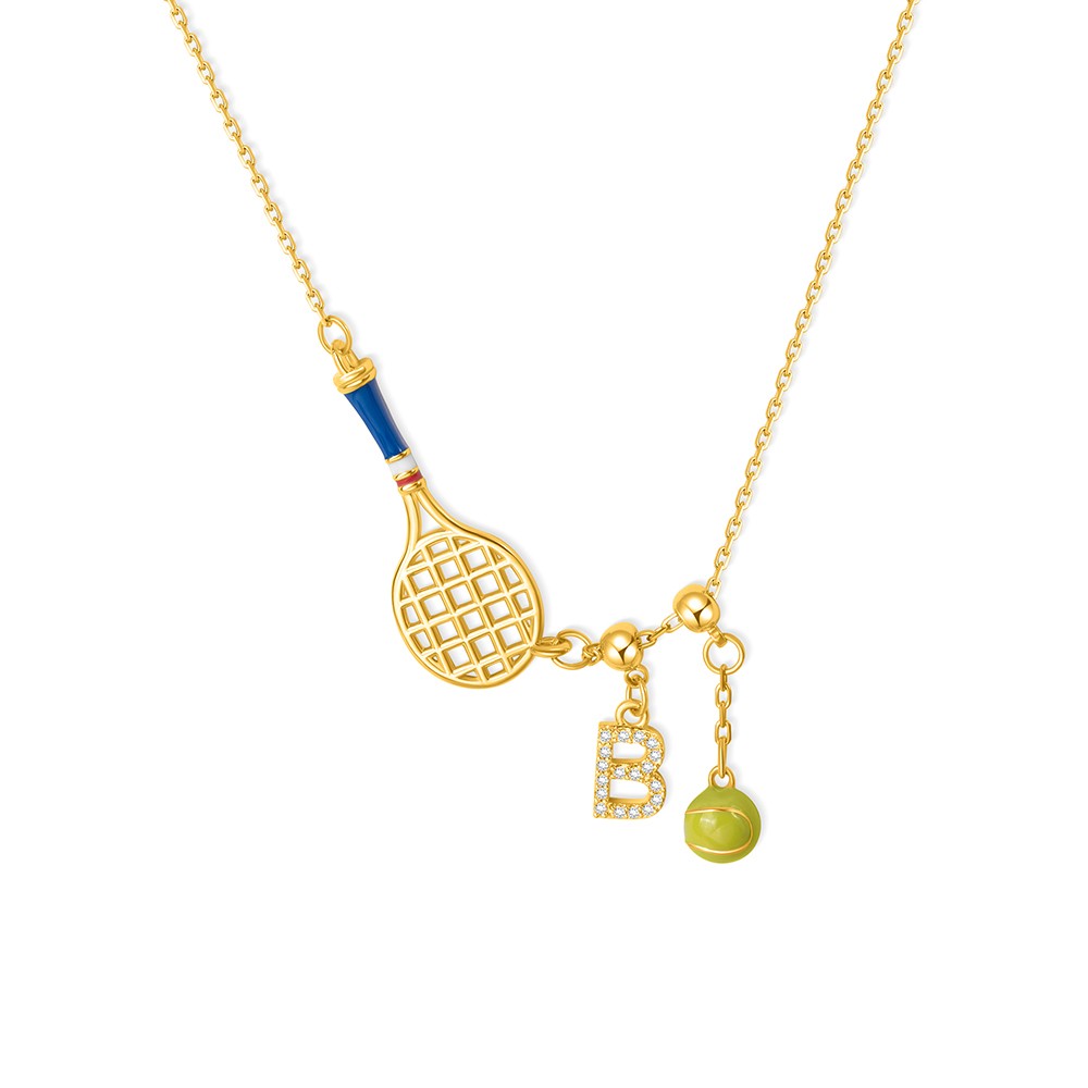 Personalisierte Tennisschläger-Halskette mit Initialen- und Ballanhänger, Sport-Anhänger-Halskette, zierlicher Schmuck, Geburtstags-/Spieltagsgeschenk für Tennisliebhaber/Frauen
