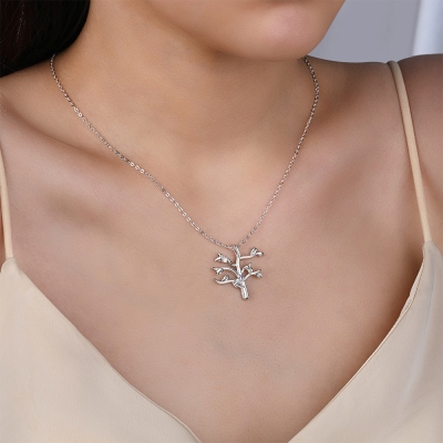 Collier arbre généalogique personnalisé avec pierres de naissance, bijou familial délicat en argent sterling 925, cadeau d'anniversaire/fête des mères pour elle/maman/grand-mère