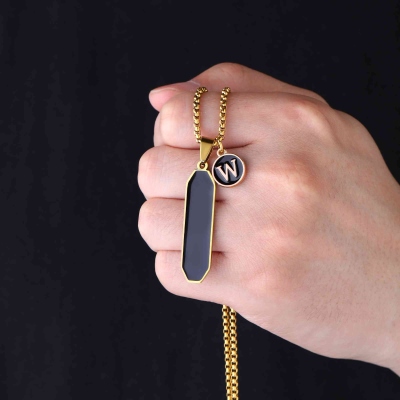 Personalisierte Herren-Halskette mit Initialen-Anhänger, anlaufgeschützter rechteckiger schwarzer Tropfen-Anhänger, Jahrestags-/Valentinstagsgeschenk für Ihn/Freund/Ehemann