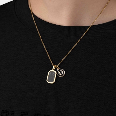 18k Gold Onyx Halskette Rec, 18K Gold Kompass Halskette, Wasserdichte Halskette für Mann, Edelstahl Halskette, Geschenk für Mann, Geschenk für Ihn