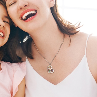 Personalized Engraved Family Necklace with 1-10 Heart-Shaped Birthstones and Names, Dainty Jewelry, Mother's Day/Christmas/Birthday Gift for Women