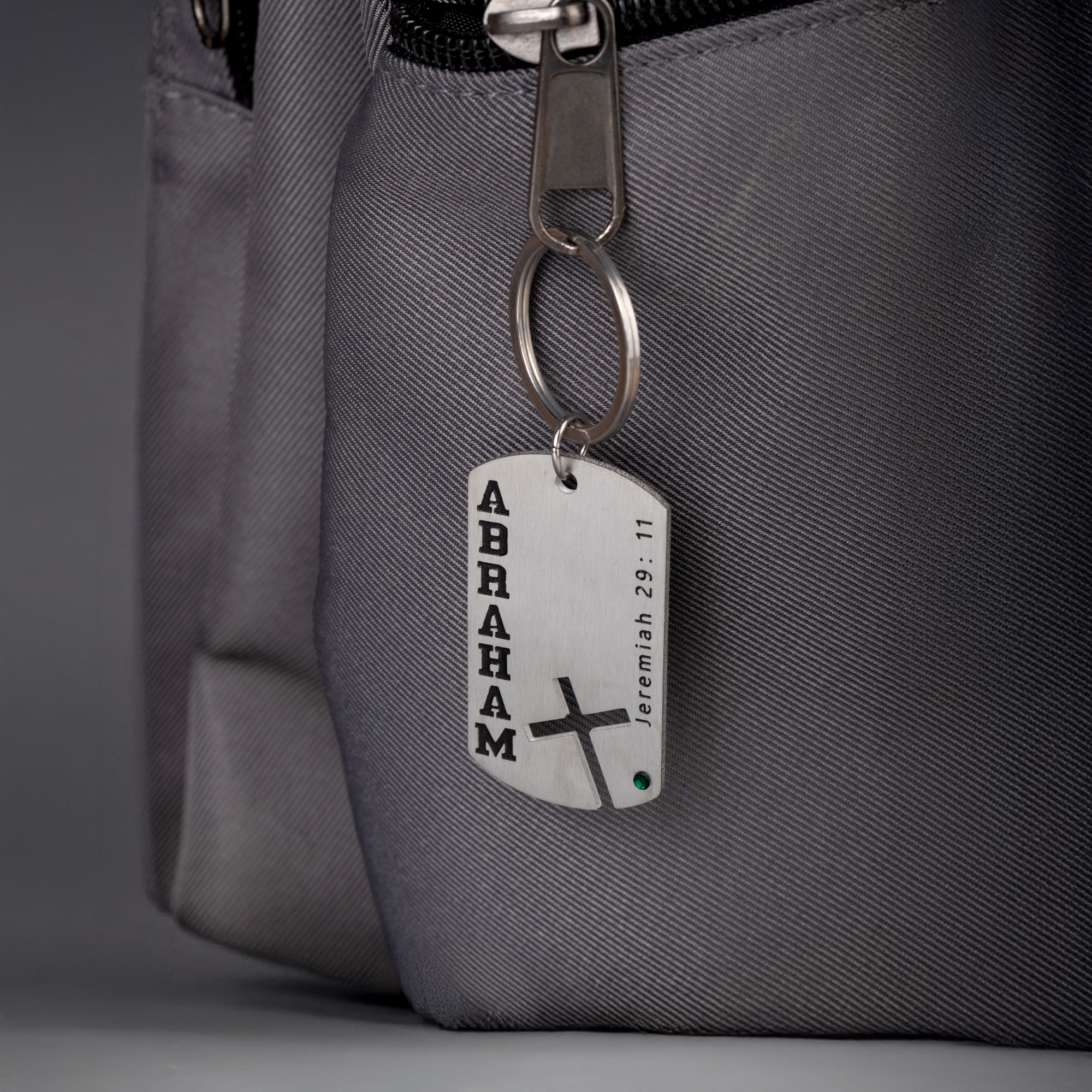 Personalized Name Engraved Cross Bible Verse Dog Tag Keychain with