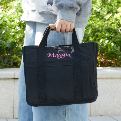 Personalized Embroidery Name Tote Bag, Canvas Multi-Pocket Large Capacity Crossbody Tote Bag, Nursing/Diaper/Shoulder Bag, Gift for Her/Mom/Women