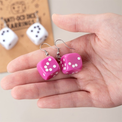 Acrylic Anti-OCD Chaos D6 Dice Dangle Earrings, Random Mismatched Dot Drop Earrings, Quirky Novelty DND Jewelry Gift for Her