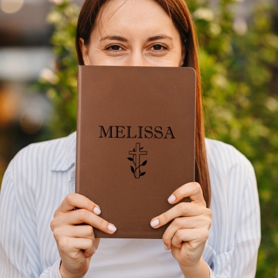 Personalized Name Cross Notebook, Vegan Leather Christian A5 Prayer Journal, Notebook for Bible Study, Birthday/Baptism Gift for Family/Friends