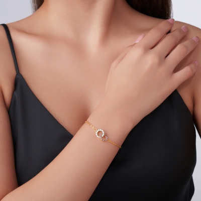 Personalized Interlocking Circle Birthstone Bracelet, Minimalist Jewelry, Valentine's Day/Anniversary/Birthday Gift for Couple/Friends/Family