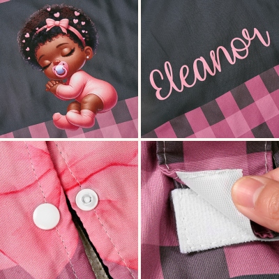 Personalisierter Autositzbezug mit Namen, Cartoon-Motiv, Afro-Stil, Schleife, Karomuster, atmungsaktiver Kinderwagenbezug, Geburtstags-/Babypartygeschenk für Neugeborene/frischgebackene Eltern