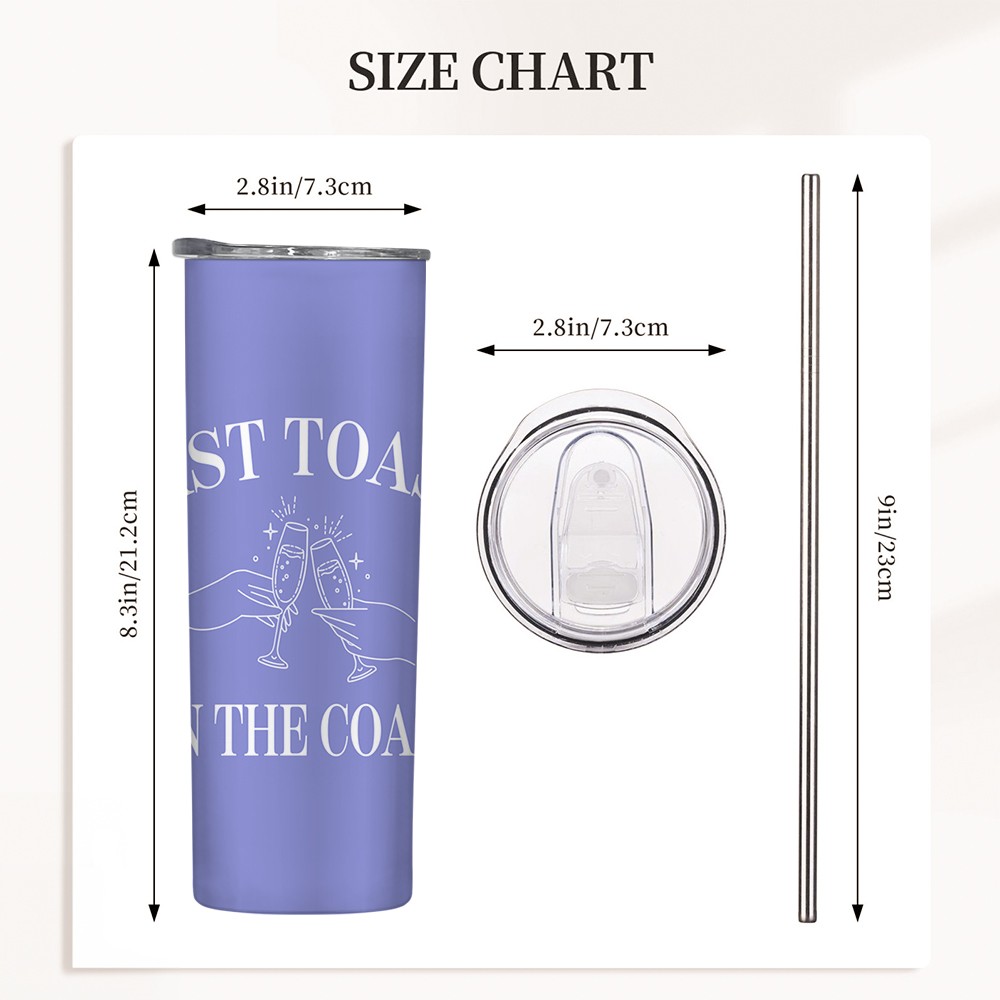 Personalized Last Toast On The Coast 20oz Skinny Tumbler with Name and Straw Beach Party Wedding Gift for Bridesmaid