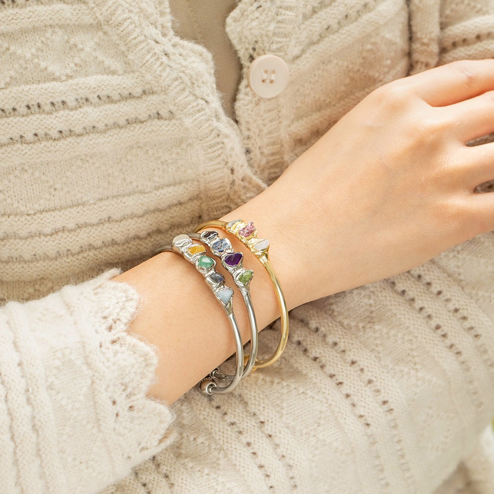 Custom Family Birthstone Bracelet, Raw Crystal Bangle, Boho Raw Crystal Bracelet, Healing Crystal Bangle, Mother's Day/Christmas Gift for Mom/Wife