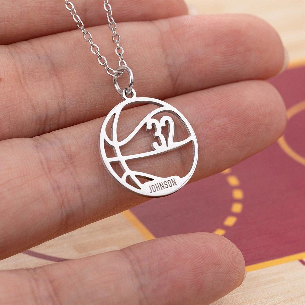 Custom Engraved Name & Number Basketball Necklace, Sports Accessory, Gift for Basketball Players/Sport Lovers
