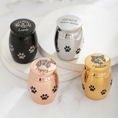 Personalized Name Pet Portrait Mini Urn, Paw Print Cremation Urn  for Dog/Cat, Pet Ashes Holder, Pet Memorial Keepsake, Pet Loss Gift for Pet Mom/Dad