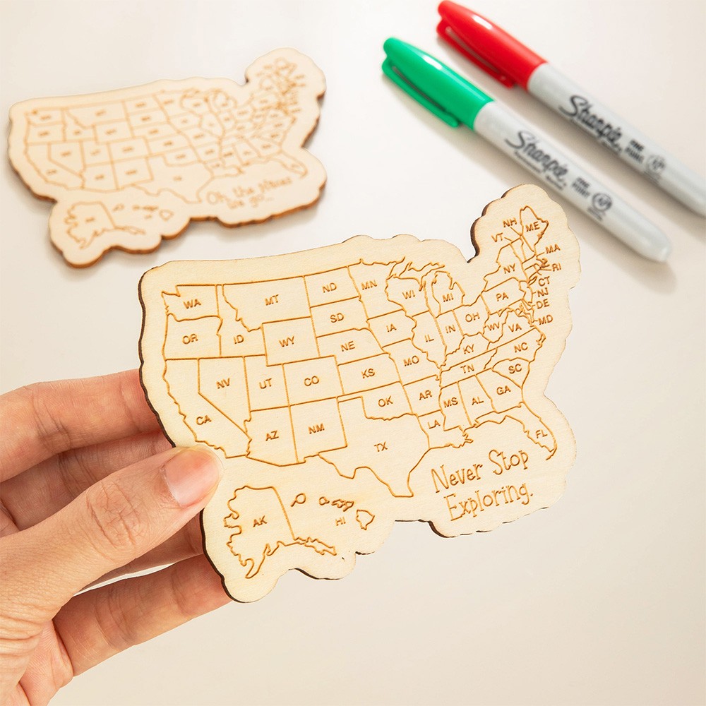 Personalized Travel Map Fridge Magnet Commemorative Vacation Magnet 50 States Custom Wood Ornament
