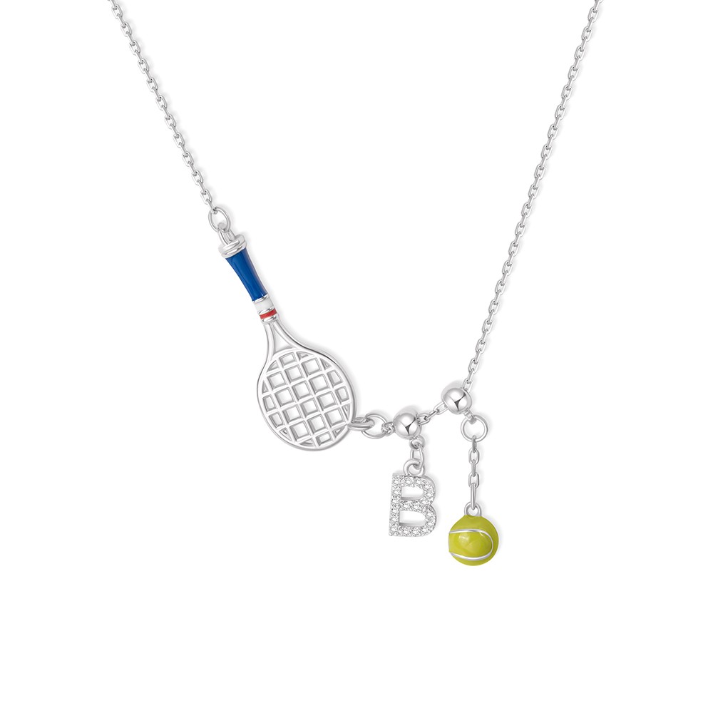 Personalisierte Tennisschläger-Halskette mit Initialen- und Ballanhänger, Sport-Anhänger-Halskette, zierlicher Schmuck, Geburtstags-/Spieltagsgeschenk für Tennisliebhaber/Frauen