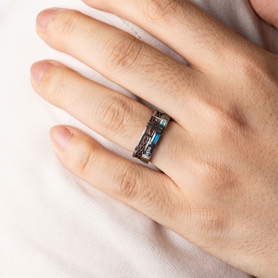 Personalized Engraved Cross Ring with Baguette Birthstones, Sterling Silver 925 Minimalist Men's Faith Ring, Birthday/Christmas Gift for Him/Husband