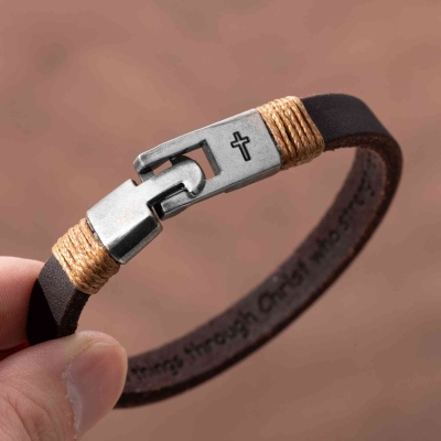 Unisex-Kreuz-Lederarmband für Männer, personalisiertes Geschenk für Ehemann, Jahrestag, Vater, gravierter religiöser Schmuck für ihn, Männer-Armbänder