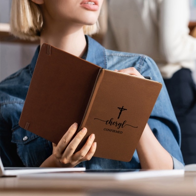 Personalized Name Cross Notebook, Vegan Leather Christian A5 Prayer Journal, Notebook for Bible Study, Birthday/Baptism Gift for Family/Friends