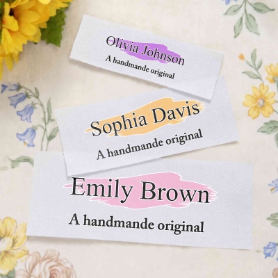 Custom Name Rectangular Watercolor Iron-on Labels (Set of 15), Cotton Sewing Appliques, Handmade Name Tags, Birthday Gifts for Knitters/Sewing Lovers