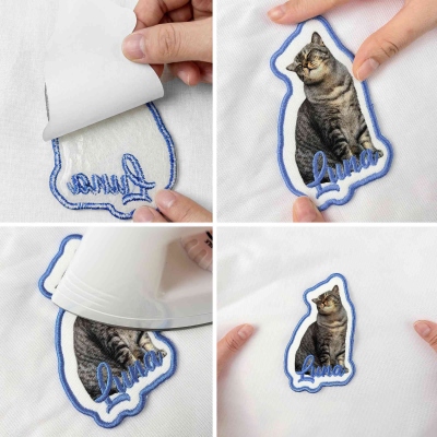 ペットの名前と肖像を刺繍したパーソナライズパッチ、犬や猫の写真入り刺繍パッチ、DIYデコレーション、ペット愛好家や飼い主への誕生日/記念日/追悼ギフト