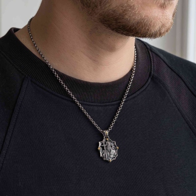 Personalized Engraved Catholic Saint Shield Men’s Necklace, Christian Symbolism Pendant, Faith-Based Religious Jewelry, Gift for Him/Dad/Husband