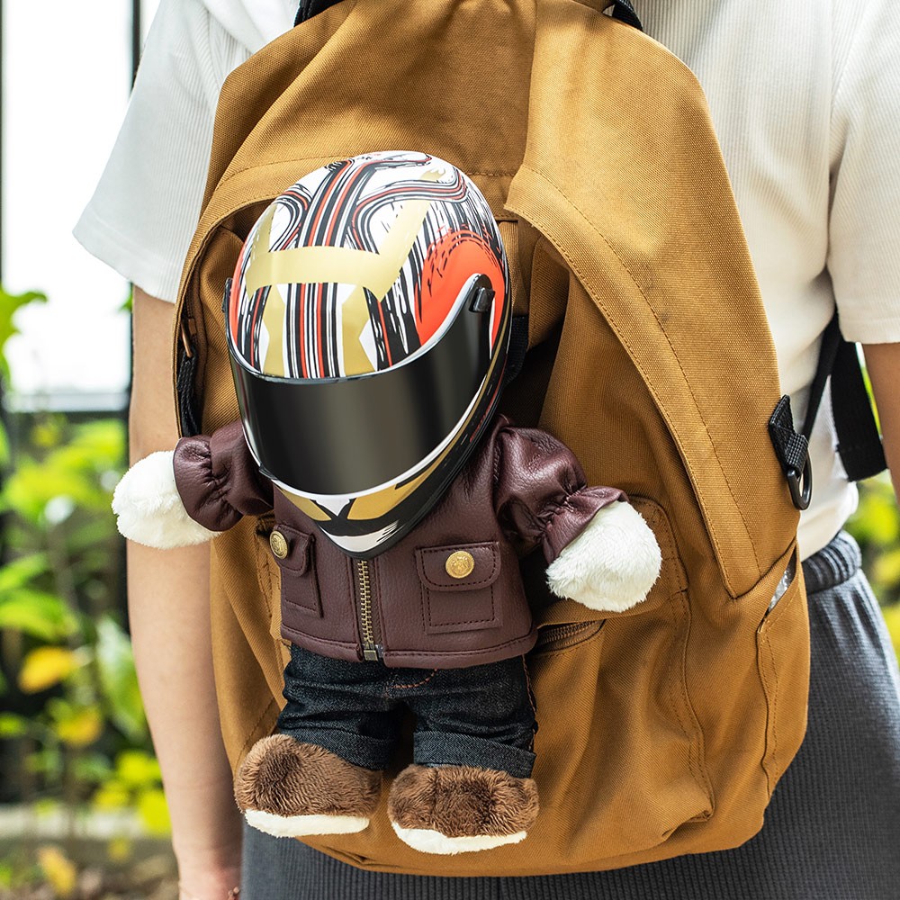 Poupée de jouets d'ours de moto, mini ours de moto avec des jouets de casque, ours de coureur avec le nom personnalisé, cadeau d'ours de tenue de motard de cavalier pour des amis